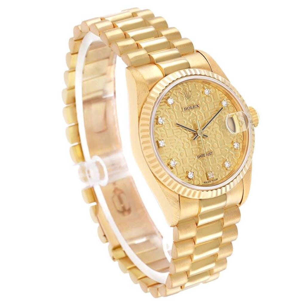 President Datejust (Reference 68278). A 31mm yellow gold diamond-set automatic wristwatch with date. 1995-1996