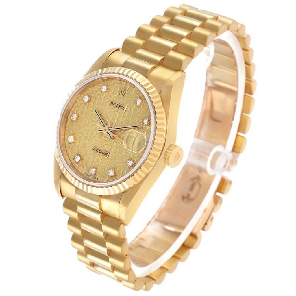 President Datejust (Reference 68278). A 31mm yellow gold diamond-set automatic wristwatch with date. 1995-1996