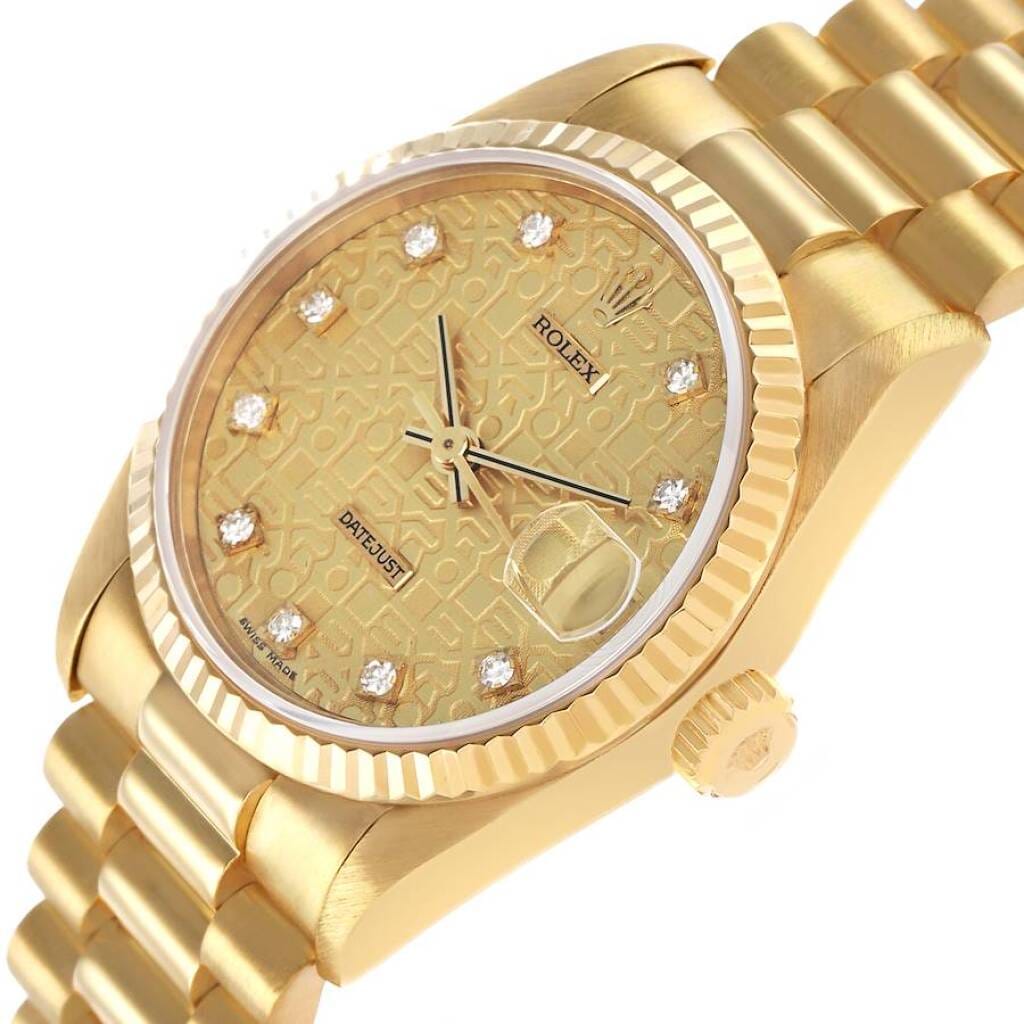 President Datejust (Reference 68278). A 31mm yellow gold diamond-set automatic wristwatch with date. 1995-1996