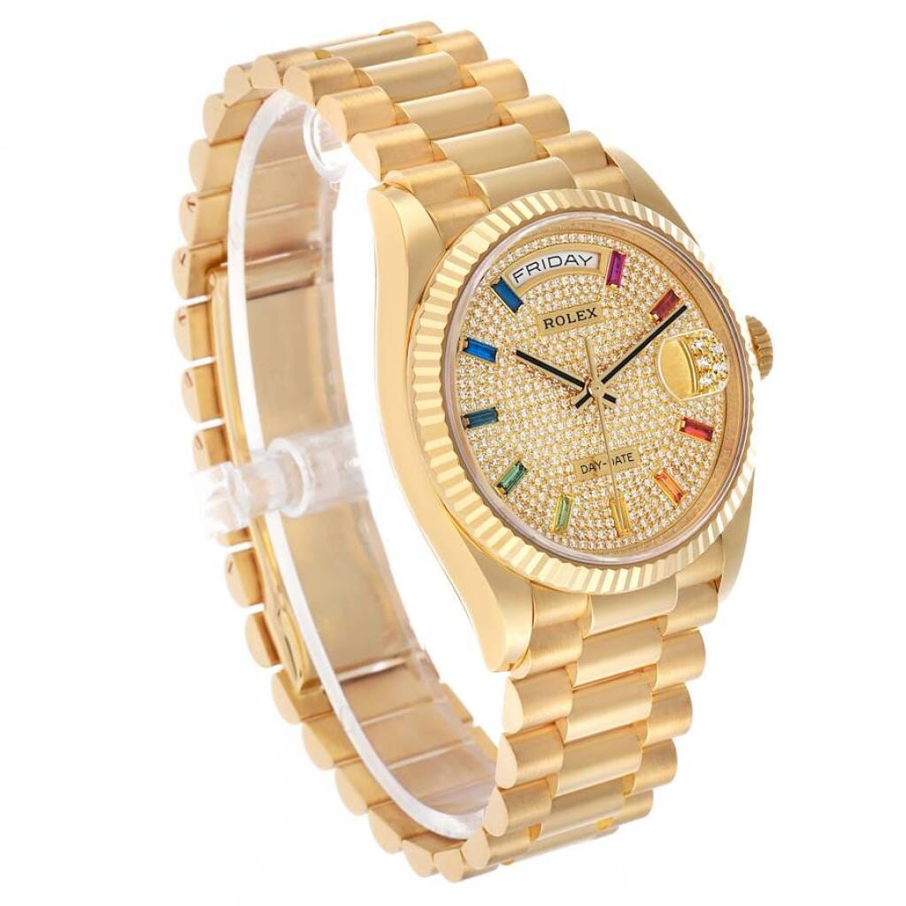 President Day-Date 'Pave Rainbow' (Reference 128238). A 36mm yellow gold diamond gem-set automatic wristwatch with date and day. 2021