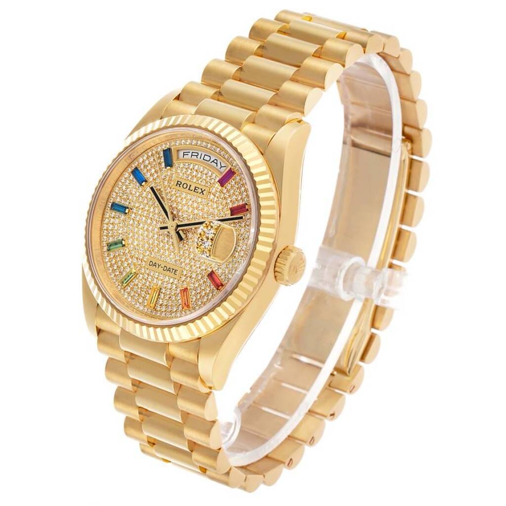 President Day-Date 'Pave Rainbow' (Reference 128238). A 36mm yellow gold diamond gem-set automatic wristwatch with date and day. 2021