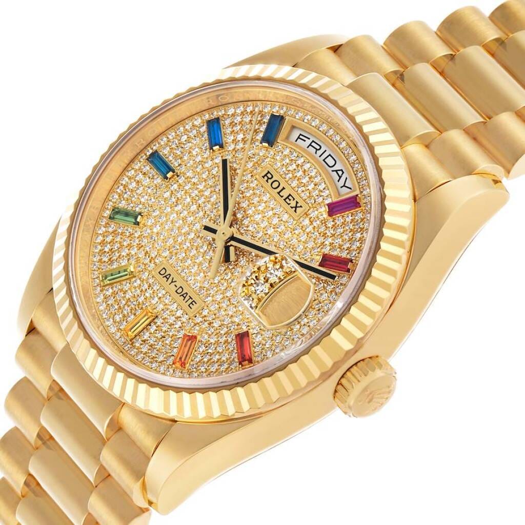 President Day-Date 'Pave Rainbow' (Reference 128238). A 36mm yellow gold diamond gem-set automatic wristwatch with date and day. 2021