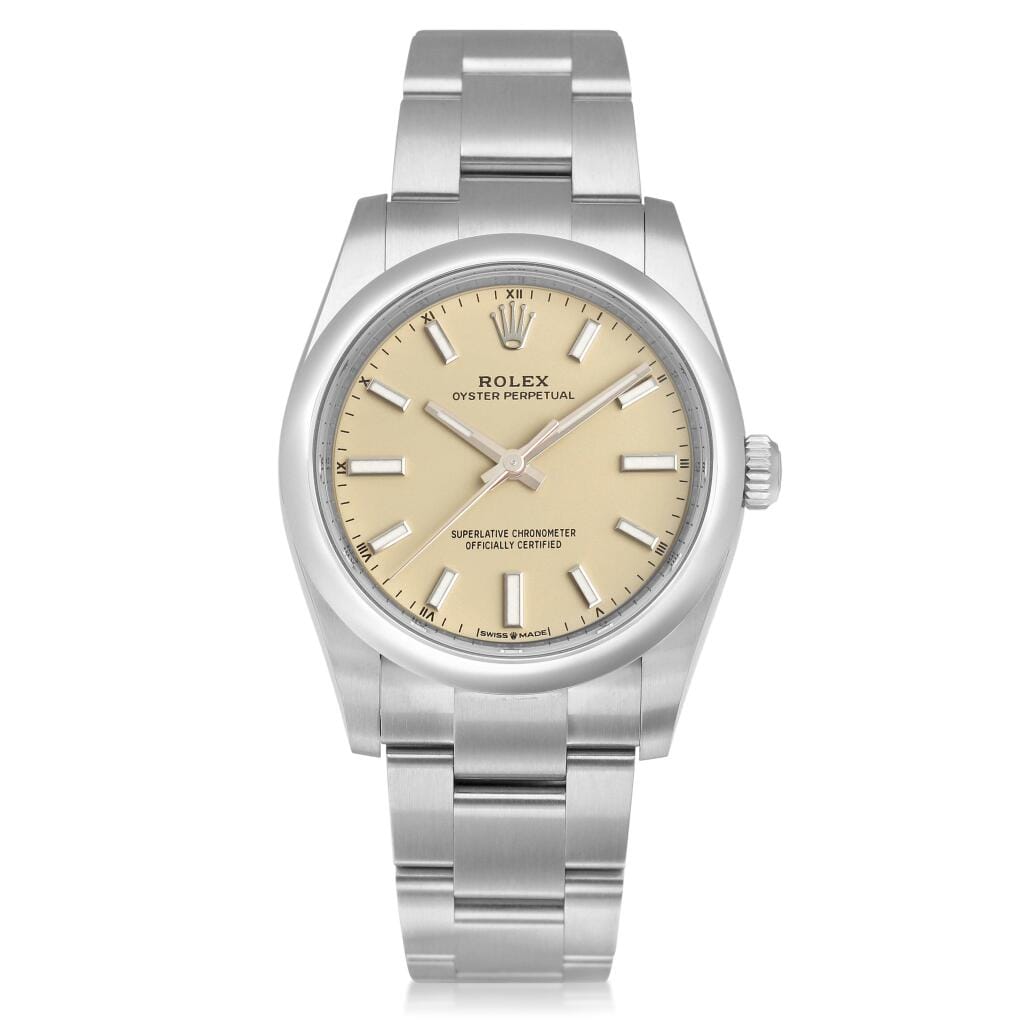 Oyster Perpetual Beige Dial (Reference 124200). A 34mm stainless steel automatic wristwatch. 2025