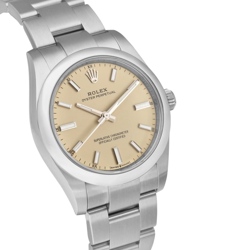 Oyster Perpetual Beige Dial (Reference 124200). A 34mm stainless steel automatic wristwatch. 2025