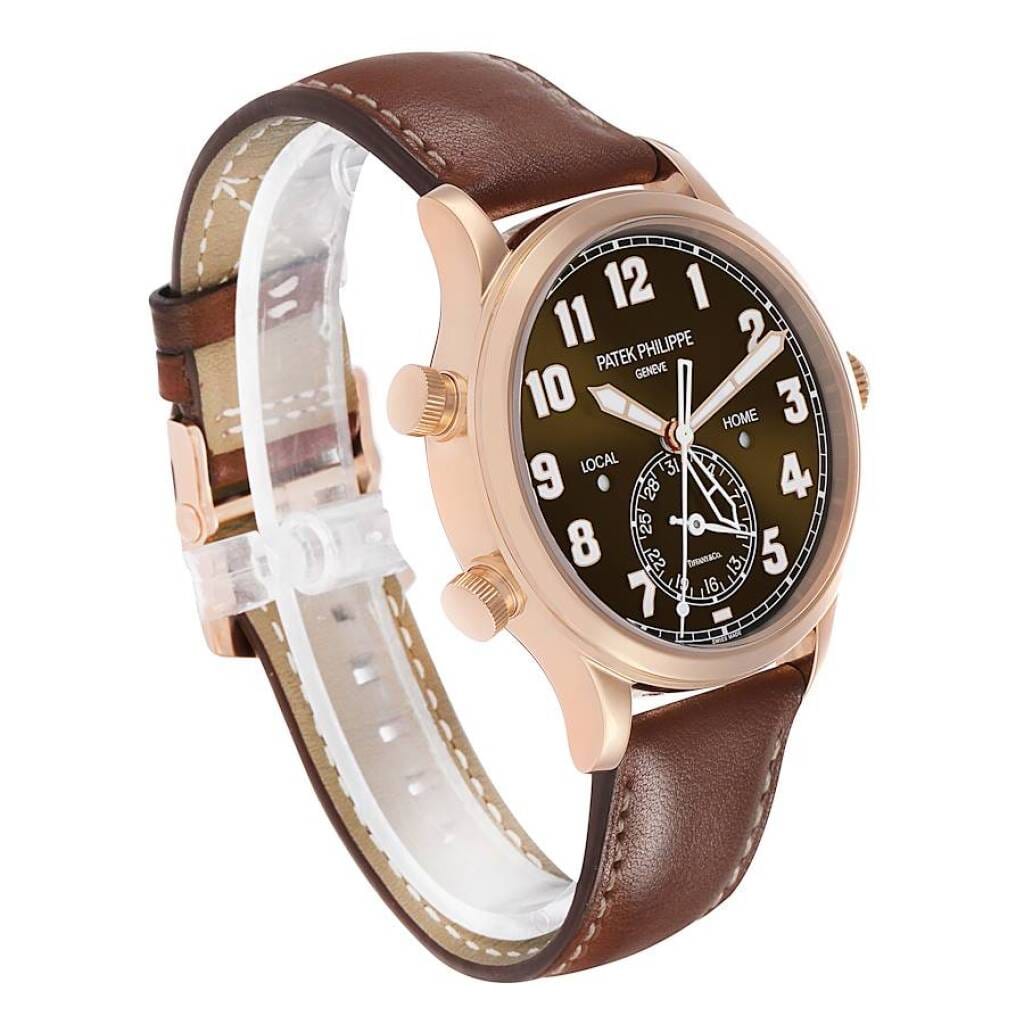 Calatrava Tiffany & Co. Pilot Travel Time (Reference 5524R-001). A 42mm rose gold automatic wristwatch with date, dual time, and day/night indicator. 2019