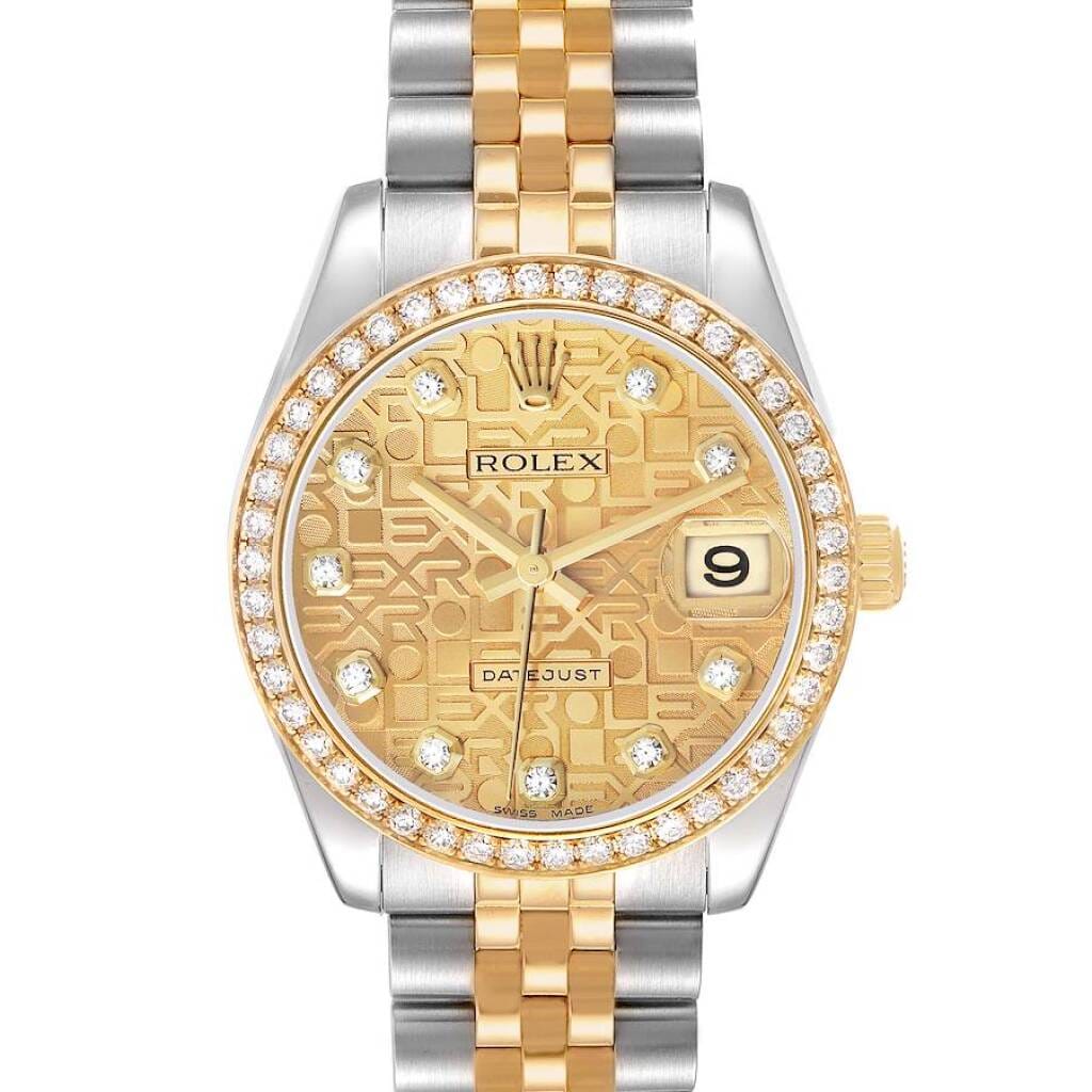Datejust (Reference 178383). A 31mm yellow gold stainless steel diamond-set automatic wristwatch with date. 2013