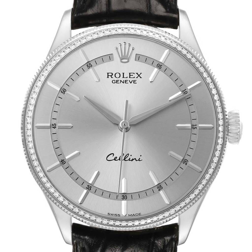Cellini Time (Reference 50609). A 39mm white gold diamond-set automatic wristwatch. 2019