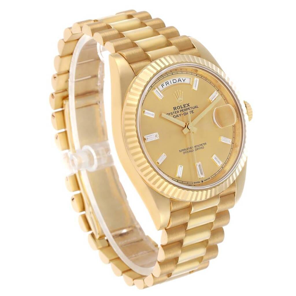 President Day-Date (Reference 228238). A 40mm yellow gold diamond-set automatic wristwatch with date and day. 2019
