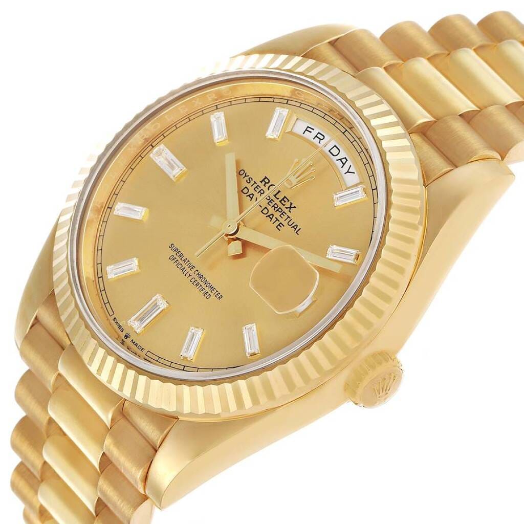 President Day-Date (Reference 228238). A 40mm yellow gold diamond-set automatic wristwatch with date and day. 2019