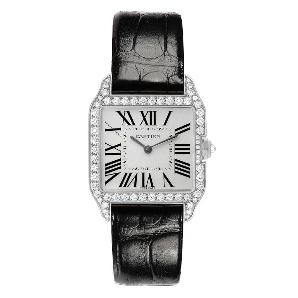 Santos Dumont (Reference WH100251). A 38.5mm white gold diamond-set quartz wristwatch.
