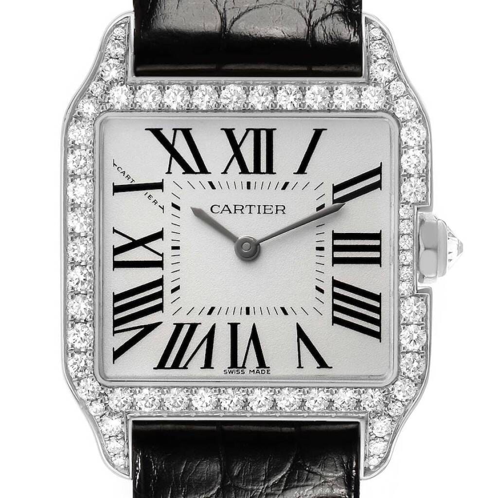 Santos Dumont (Reference WH100251). A 38.5mm white gold diamond-set quartz wristwatch.