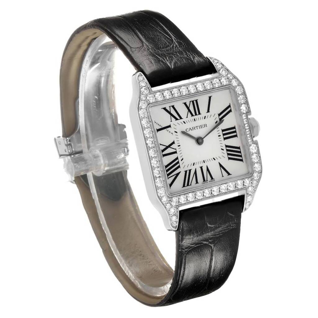 Santos Dumont (Reference WH100251). A 38.5mm white gold diamond-set quartz wristwatch.