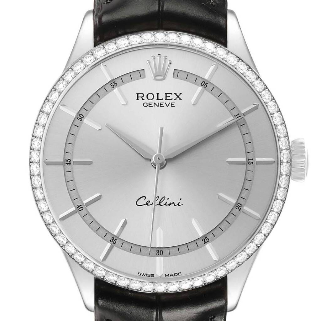 Cellini Time (Reference 50709). A 39mm white gold diamond-set automatic wristwatch.