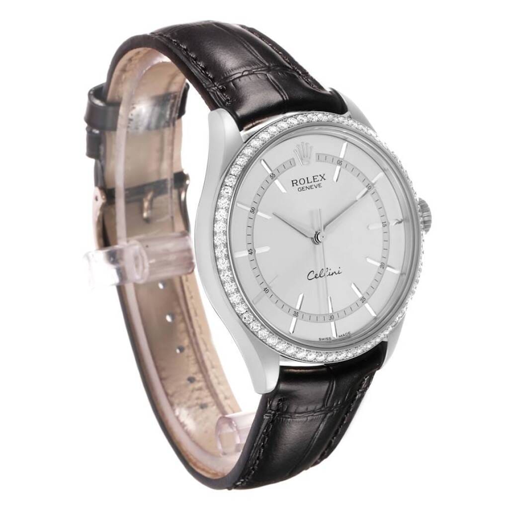 Cellini Time (Reference 50709). A 39mm white gold diamond-set automatic wristwatch.