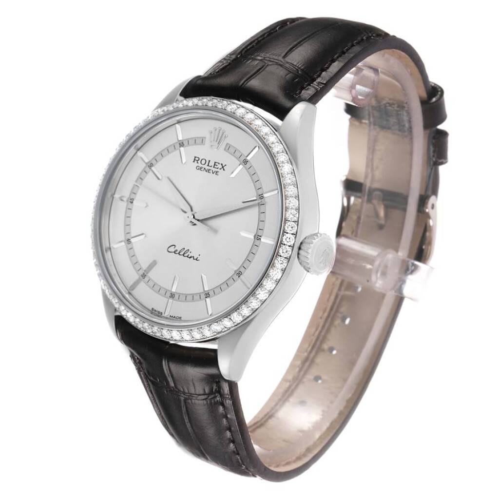 Cellini Time (Reference 50709). A 39mm white gold diamond-set automatic wristwatch.