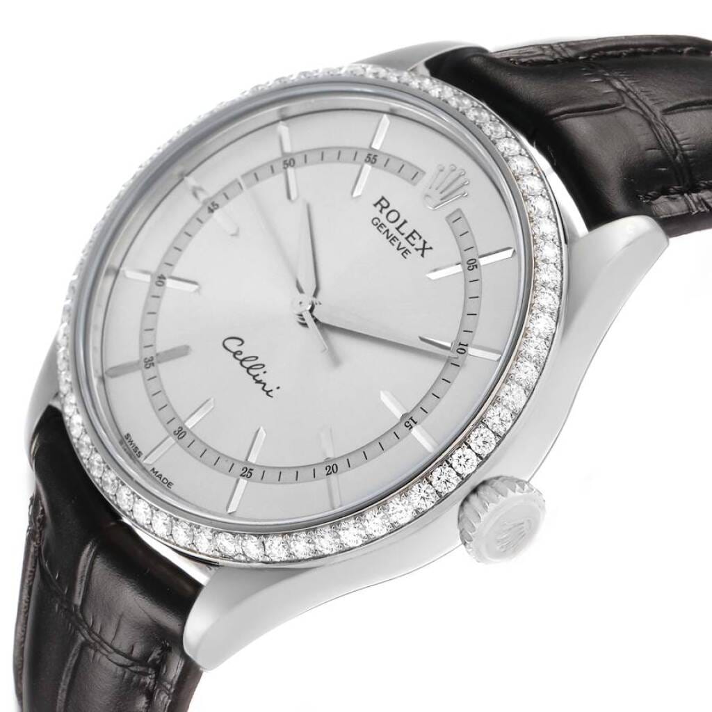 Cellini Time (Reference 50709). A 39mm white gold diamond-set automatic wristwatch.