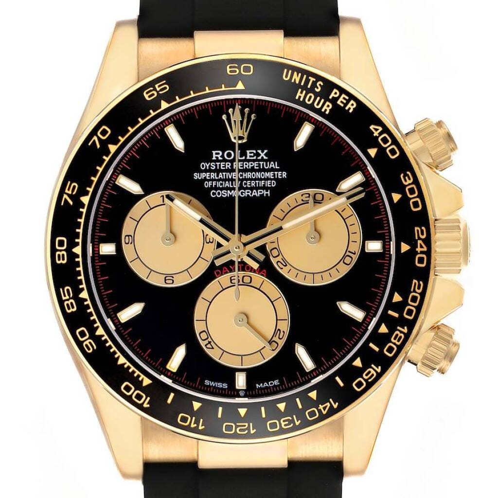 Cosmograph Daytona (Reference 126518). A 40mm yellow gold automatic wristwatch with chronograph.