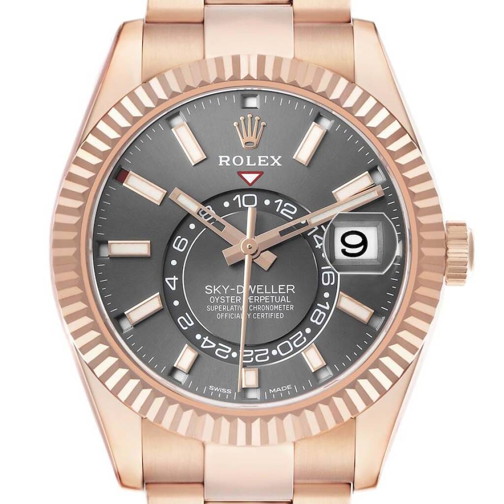 Sky-Dweller (Reference 326935). A 42mm rose gold automatic wristwatch with date and dual time. 2019