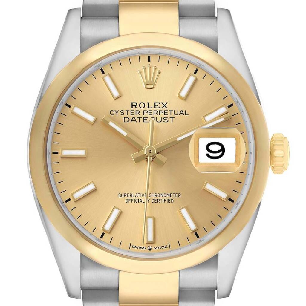 Datejust (Reference 126203). A 36mm yellow gold stainless steel automatic wristwatch with date. 2024