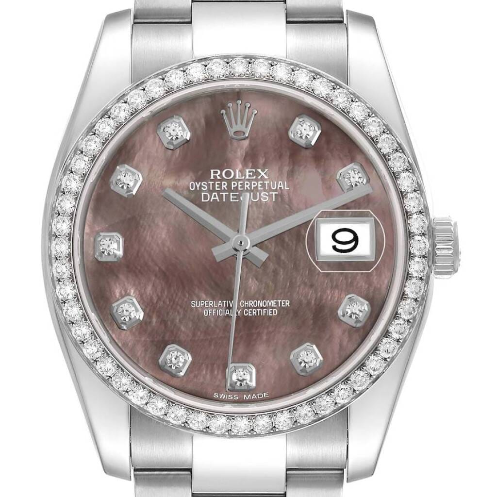 Datejust (Reference 116244). A 36mm white gold stainless steel diamond-set automatic wristwatch with date. 2021