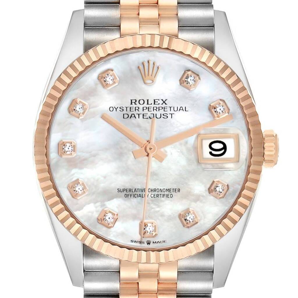 Datejust (Reference 126231). A 36mm rose gold stainless steel diamond-set automatic wristwatch with date. 2023