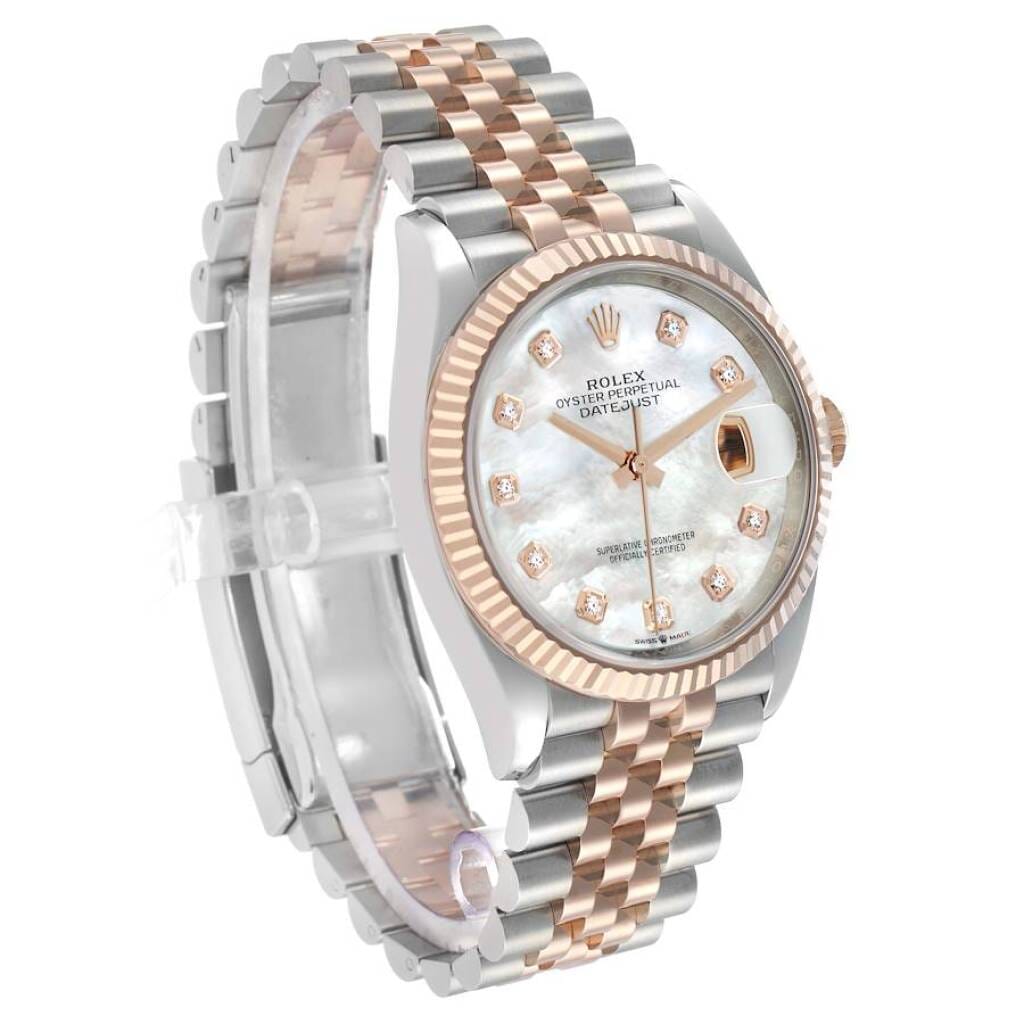 Datejust (Reference 126231). A 36mm rose gold stainless steel diamond-set automatic wristwatch with date. 2023