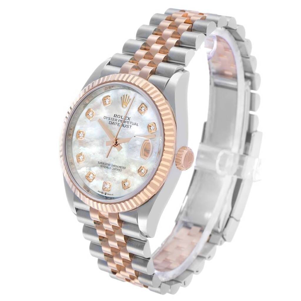Datejust (Reference 126231). A 36mm rose gold stainless steel diamond-set automatic wristwatch with date. 2023