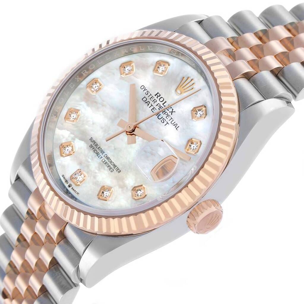 Datejust (Reference 126231). A 36mm rose gold stainless steel diamond-set automatic wristwatch with date. 2023