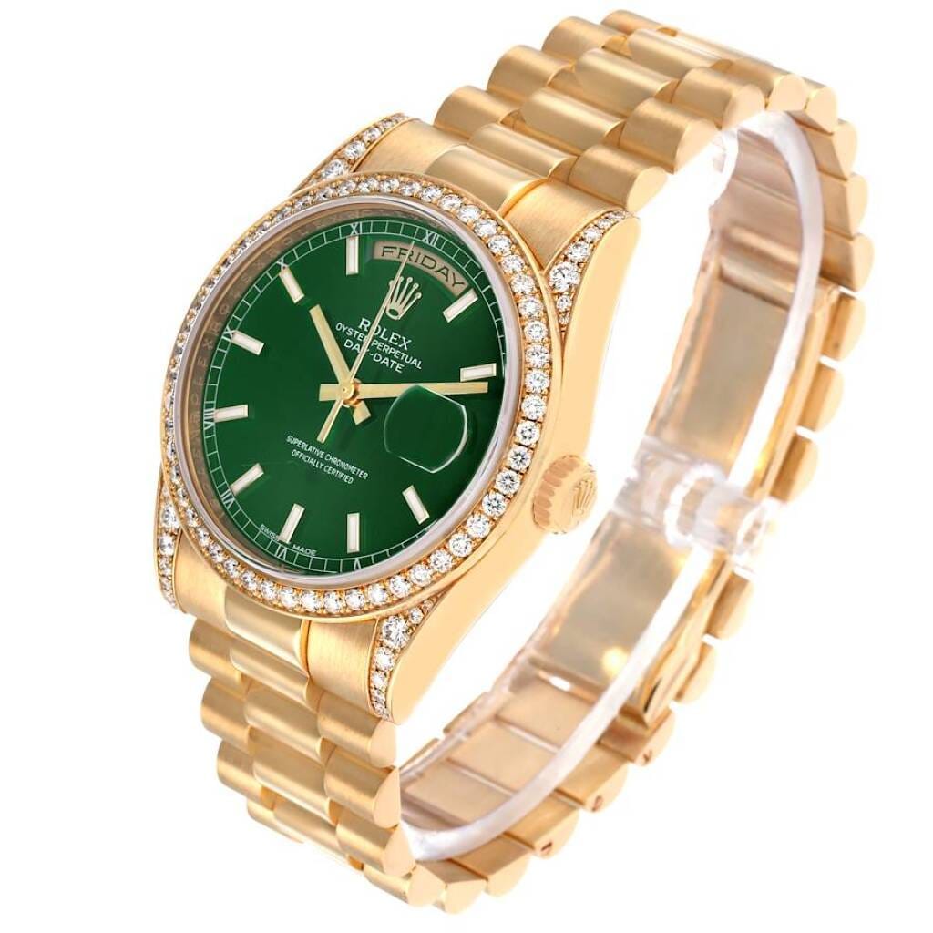 President Day-Date (Reference 118388). A 36mm yellow gold diamond-set automatic wristwatch with date and day. 2010