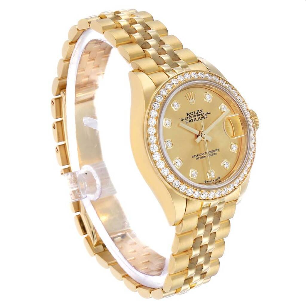 President Datejust (Reference 279138). A 28mm yellow gold diamond-set automatic wristwatch with date.