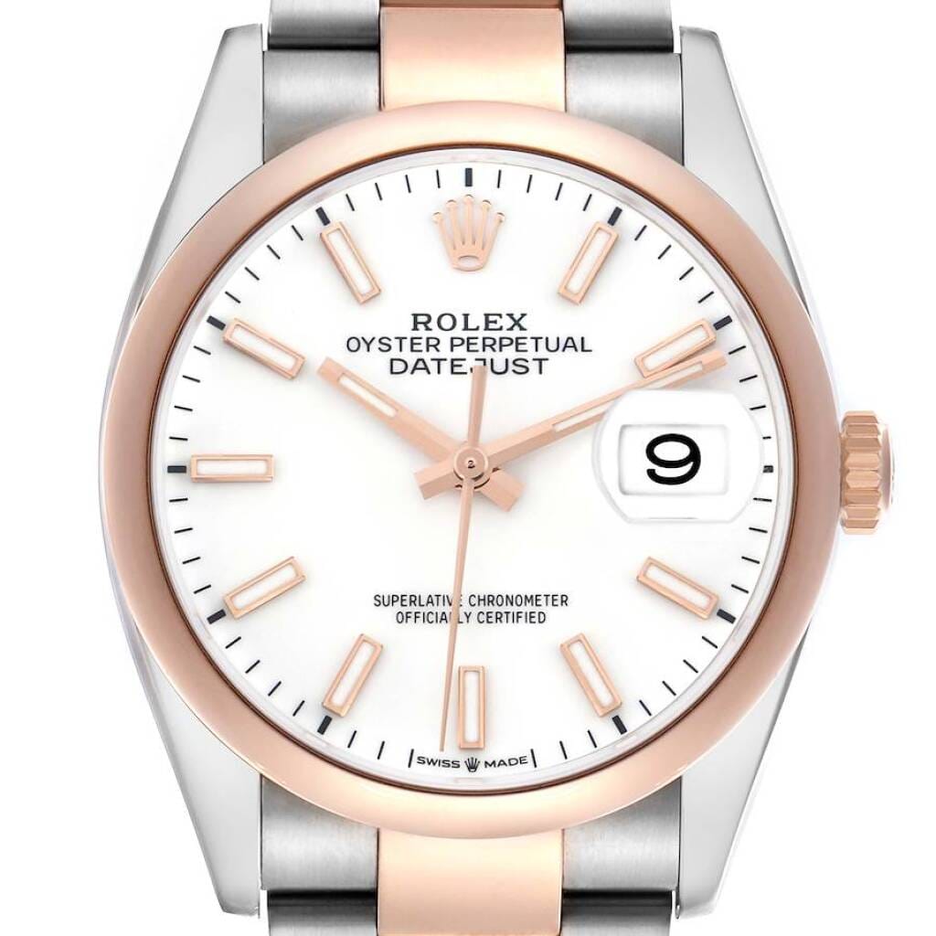 Datejust (Reference 126201). A 36mm rose gold stainless steel automatic wristwatch with date. 2021