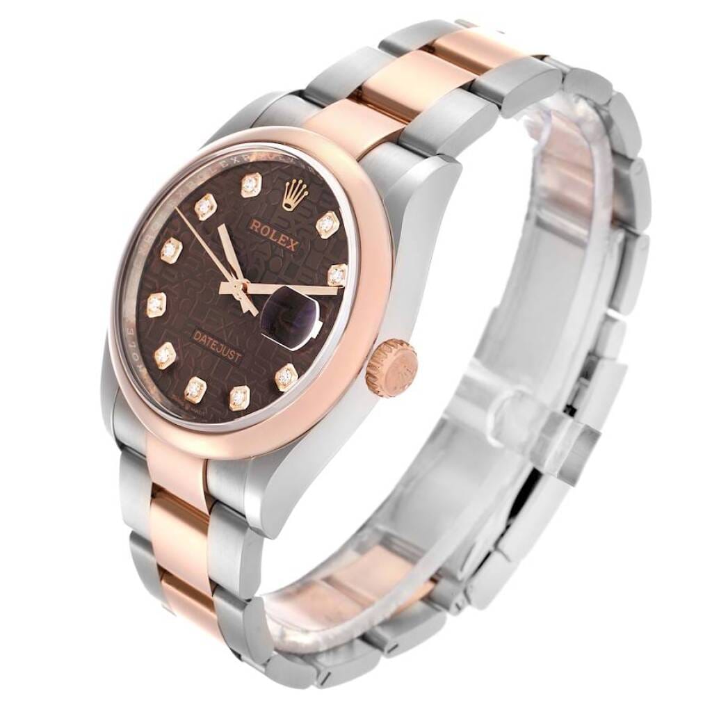 Datejust (Reference 126201). A 36mm rose gold stainless steel diamond set automatic wristwatch with date. 2021