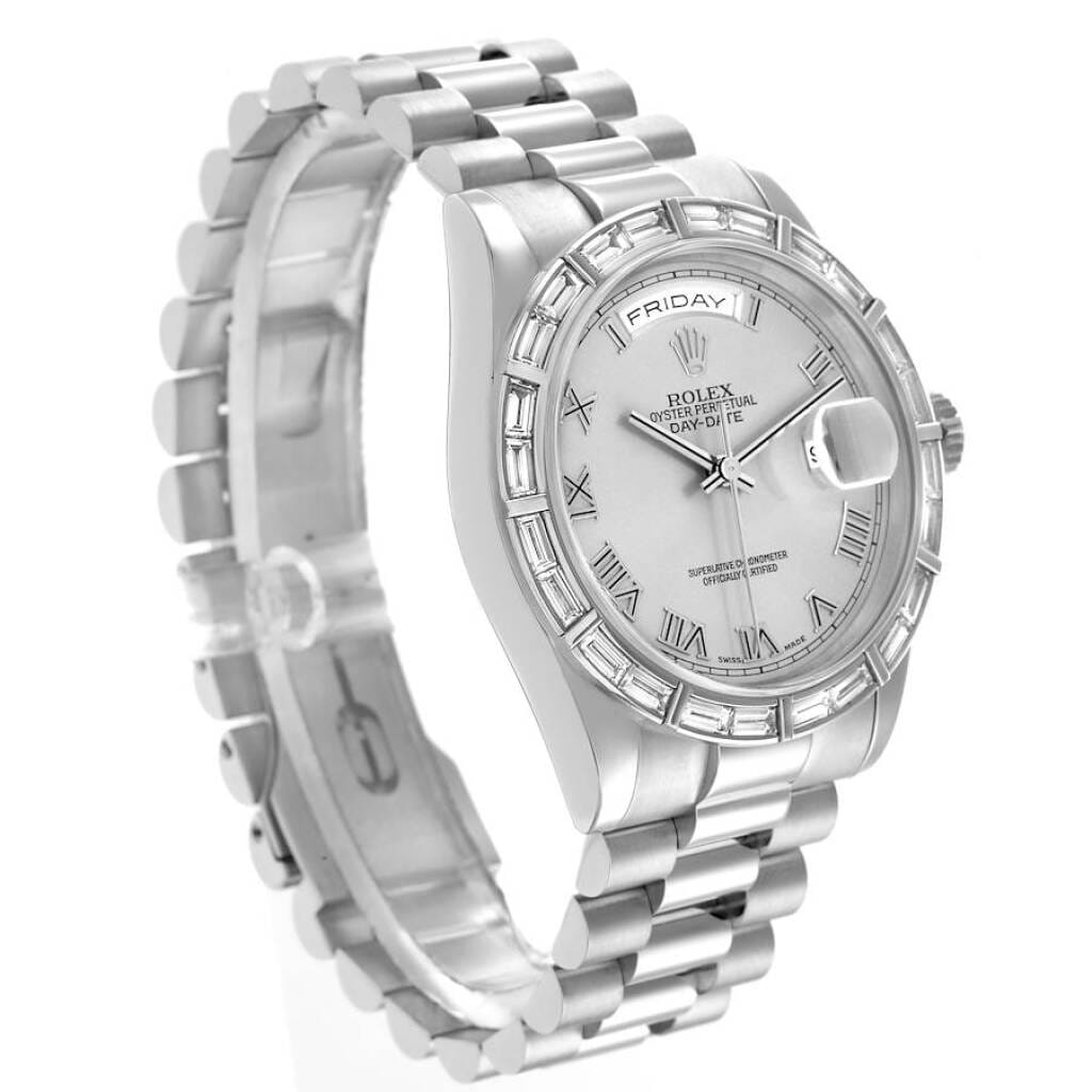 President Day-Date (Reference 118366). A 36mm platinum diamond-set automatic wristwatch with date and day. 2000-2001