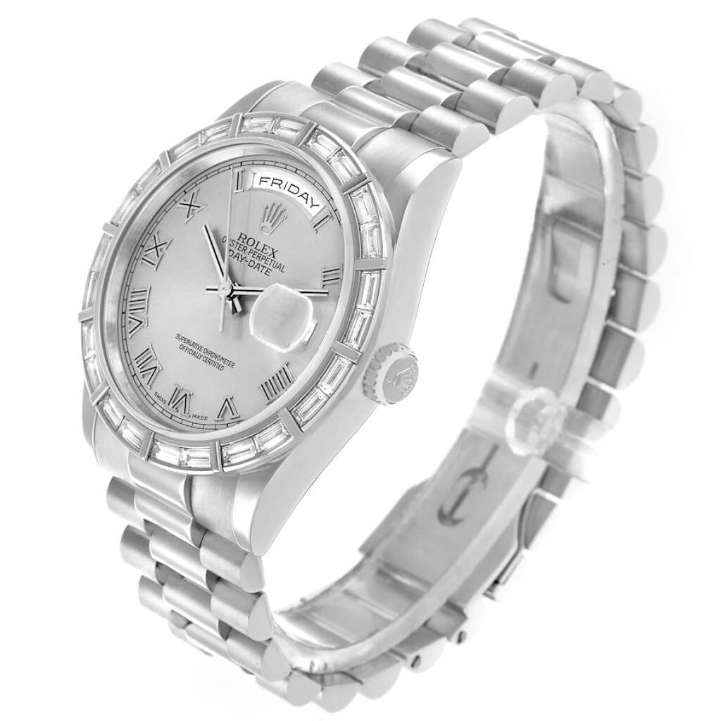 President Day-Date (Reference 118366). A 36mm platinum diamond-set automatic wristwatch with date and day. 2000-2001