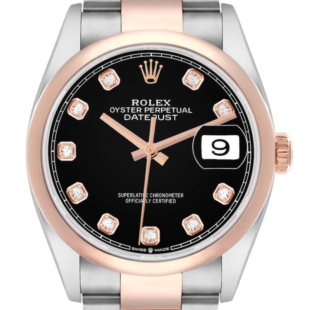 Datejust (Reference 126201). A 36mm rose gold stainless steel diamond-set automatic wristwatch with date. 2019
