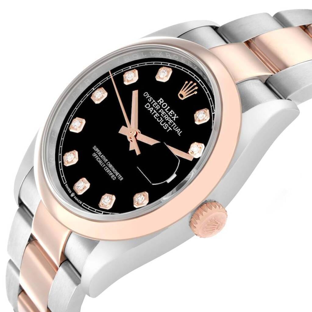 Datejust (Reference 126201). A 36mm rose gold stainless steel diamond-set automatic wristwatch with date. 2019