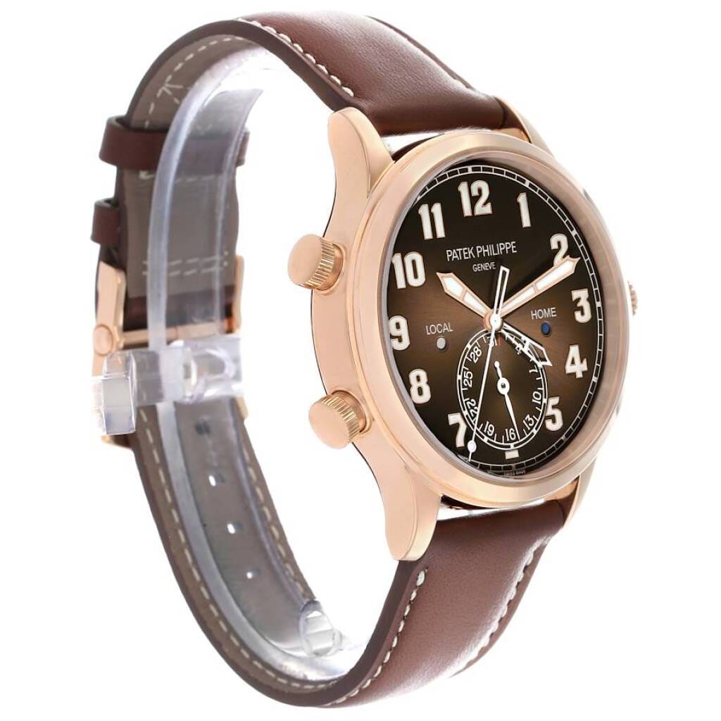 Calatrava Pilot Travel Time (Reference 5524R-001). A 42mm rose gold automatic wristwatch with date, dual time, and day/night indicator. 2020