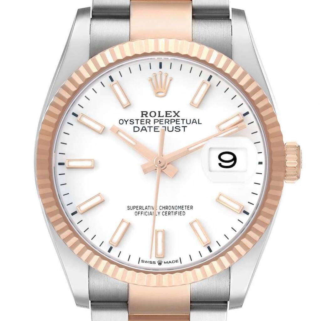 Datejust (Reference 126231). A 36mm rose gold stainless steel automatic wristwatch with date.