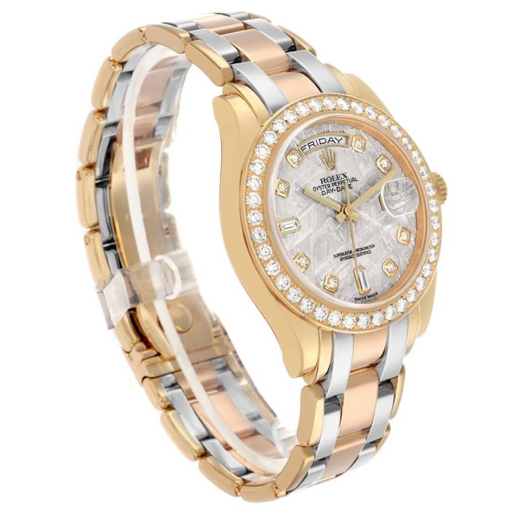 Day-Date Meteorite Dial (Reference 18948). A 39mm yellow, white, and rose gold diamond-set automatic wristwatch with date and day. 2008-2009