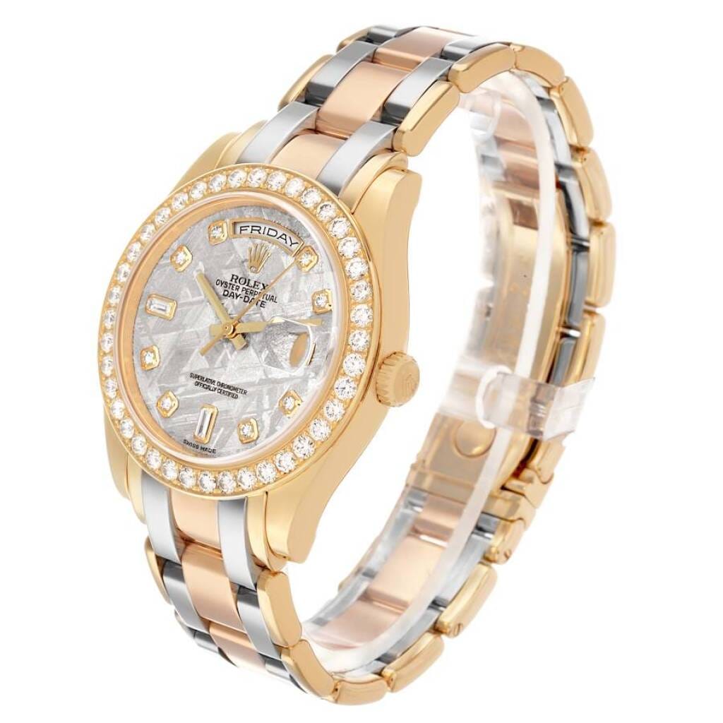 Day-Date Meteorite Dial (Reference 18948). A 39mm yellow, white, and rose gold diamond-set automatic wristwatch with date and day. 2008-2009