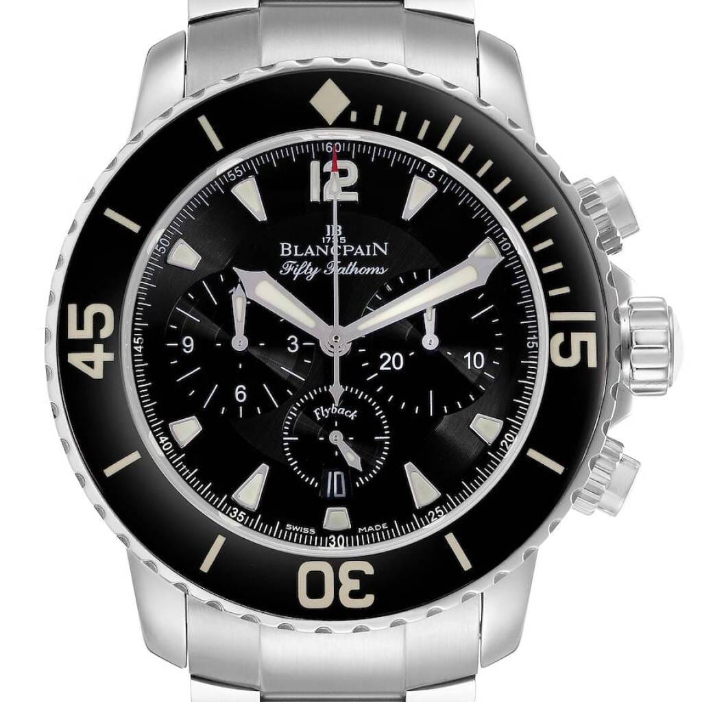 Fifty Fathoms (Reference 5085F-1130-J313). A 45mm stainless steel automatic wristwatch with date and flyback chronograph. 2008