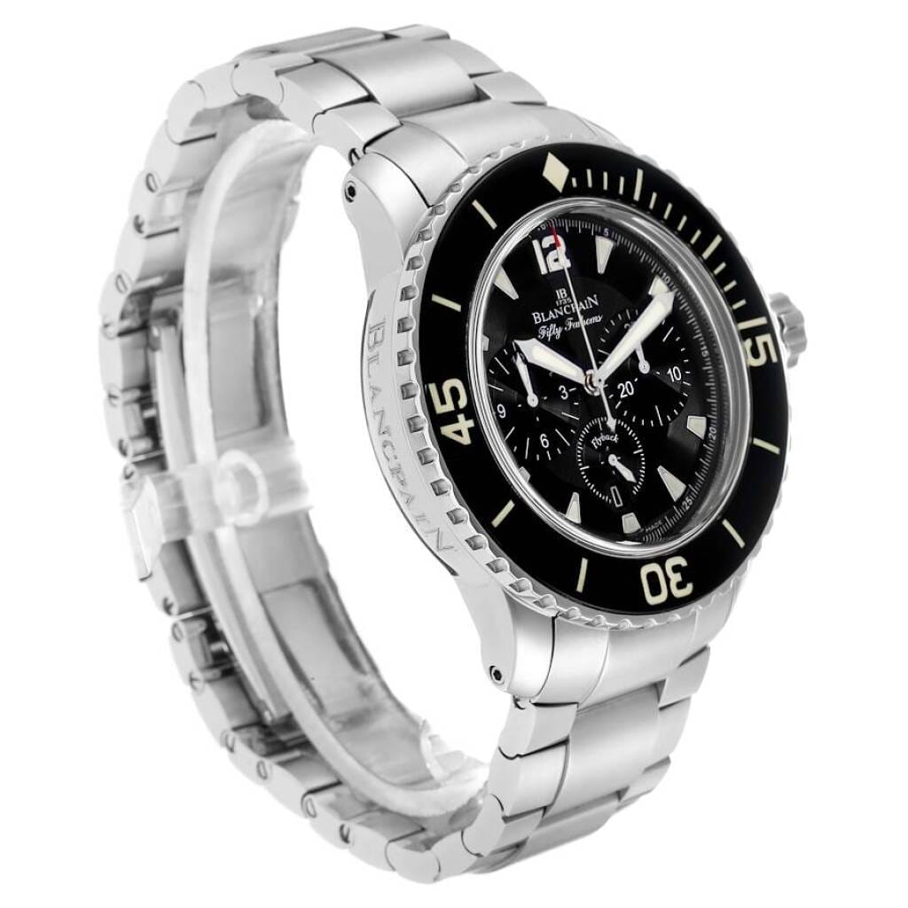 Fifty Fathoms (Reference 5085F-1130-J313). A 45mm stainless steel automatic wristwatch with date and flyback chronograph. 2008