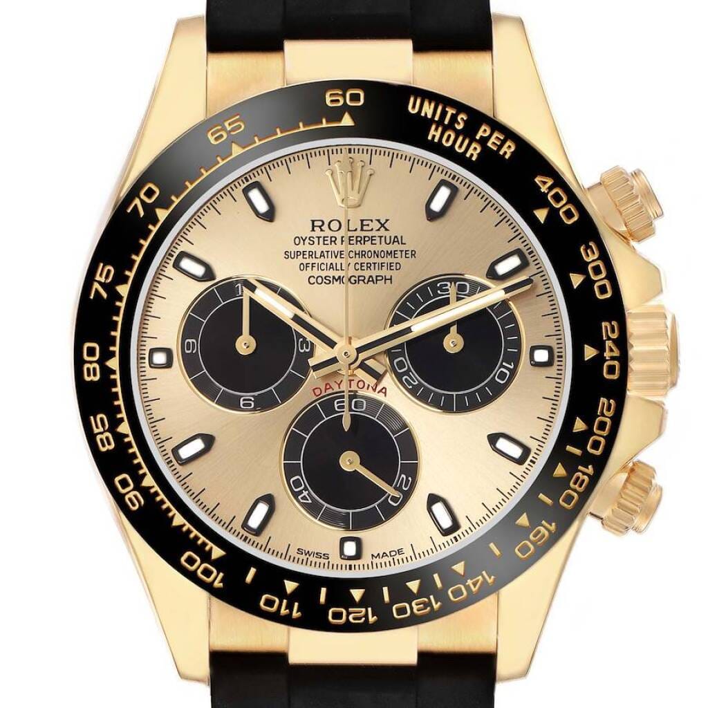 Cosmograph Daytona 'Pikachu' (Reference 116518LN). A 40mm yellow gold automatic wristwatch with chronograph. 2017