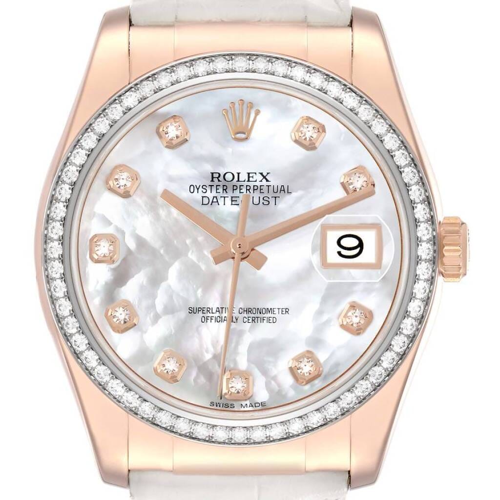 Datejust (Reference 116185). A 36mm rose gold diamond set automatic wristwatch with date. 2014