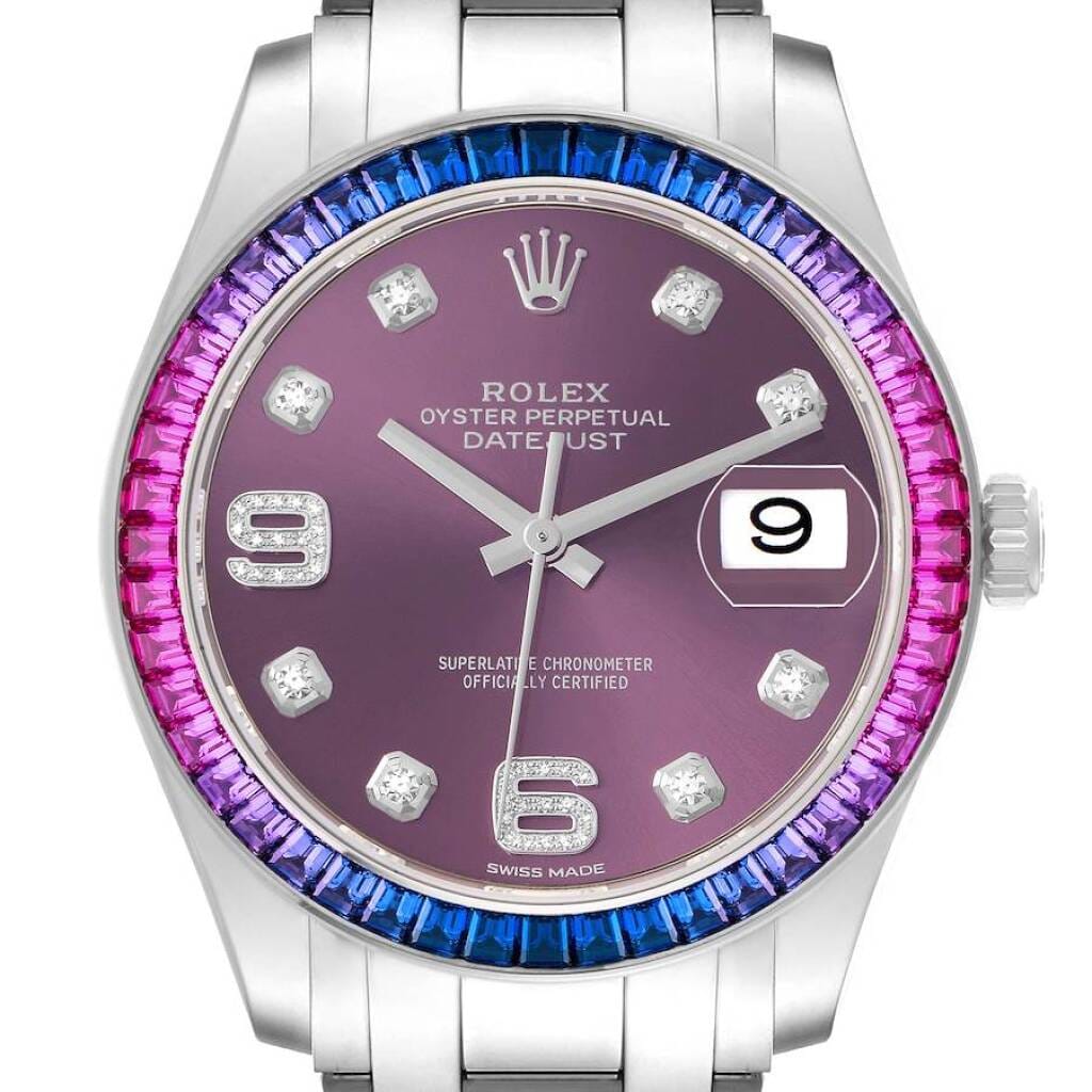 Pearlmaster (Reference 86349). A 39mm white gold diamond and sapphire gem set automatic wristwatch with date.