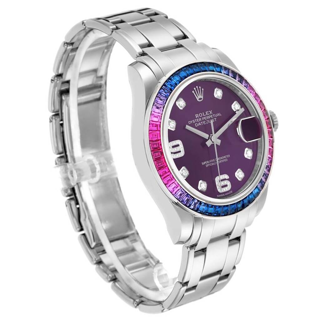 Pearlmaster (Reference 86349). A 39mm white gold diamond and sapphire gem set automatic wristwatch with date.