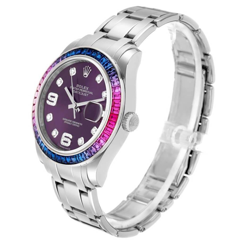 Pearlmaster (Reference 86349). A 39mm white gold diamond and sapphire gem set automatic wristwatch with date.