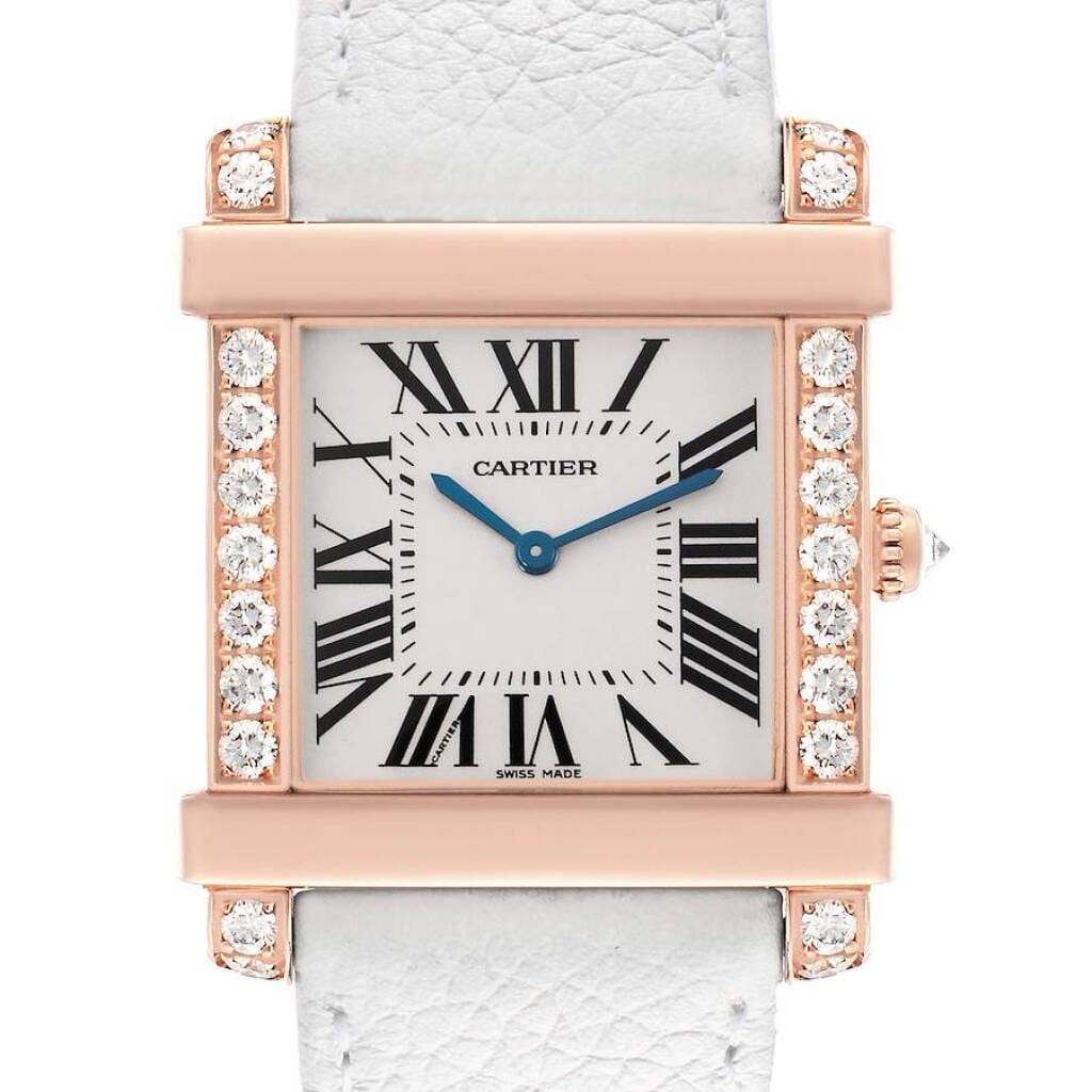 Tank Chinoise (Reference WE300351). A 36mm rose gold diamond set quartz wristwatch.