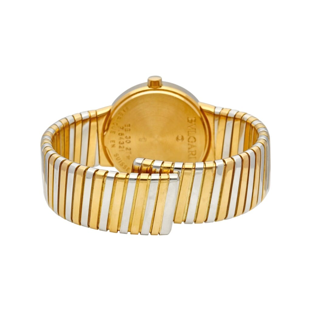 “Tubogas” (Reference BB 30 2T). A 30mm multi-colour gold bracelet quartz watch. 2000