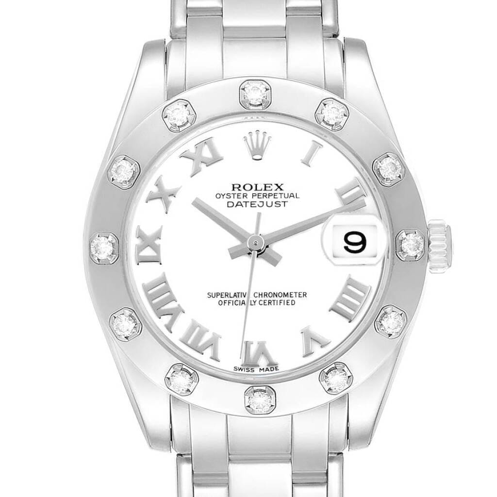 Pearlmaster (Reference 81319). A 34mm white gold diamond set automatic wristwatch with date. 2008-2009